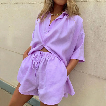 Women's Summer Shirt Shorts Set