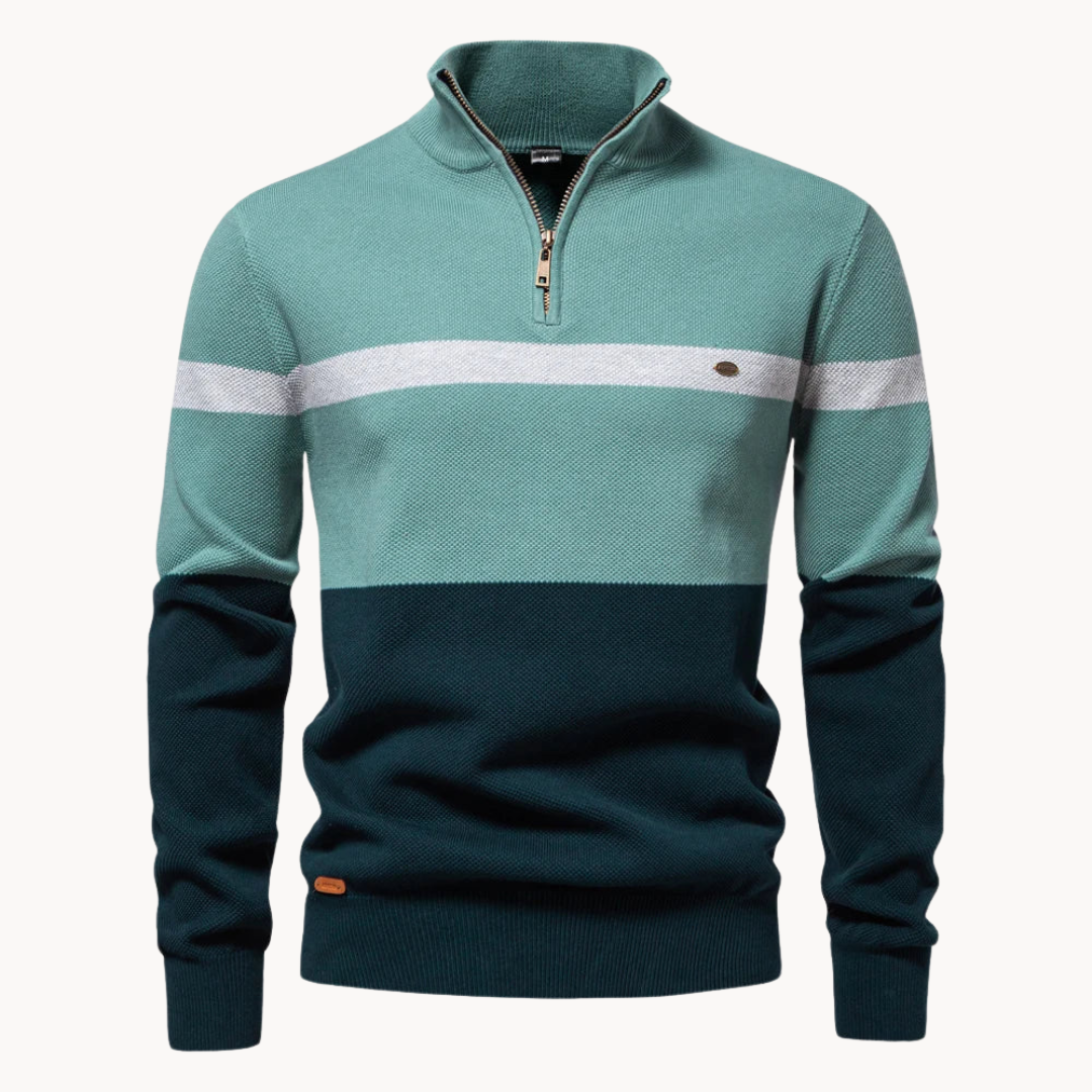 Men's Color Block Quarter-Zip Sweater Casual