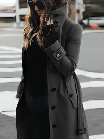 Classic Ladies Long Button Trench Coat - VibreMode