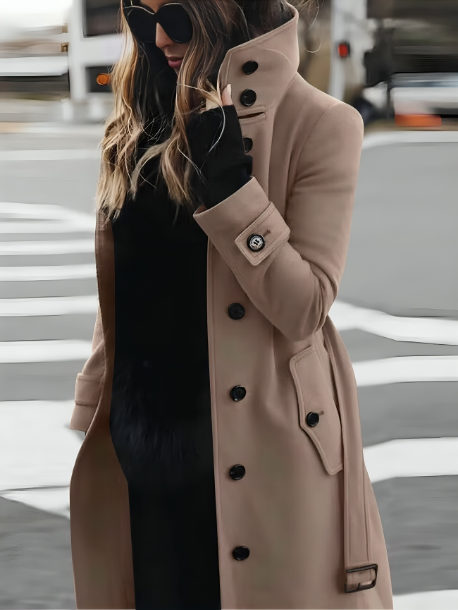 Classic Ladies Long Button Trench Coat