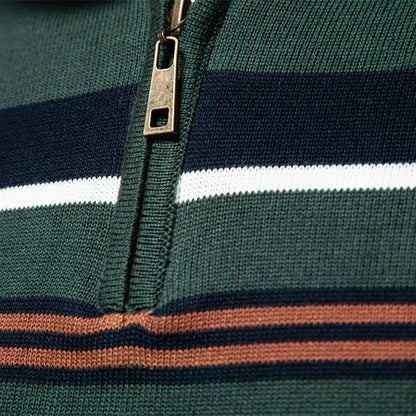 Men's Striped Half-Zip Jumper Contrast Chest Knitwear
