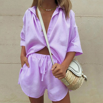 Women's Summer Shirt Shorts Set