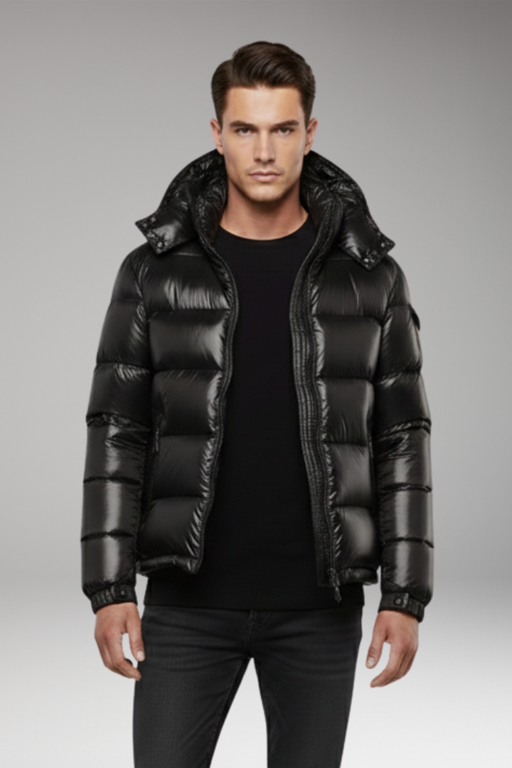 Unisex Puffer Jacket Quilted Hooded Black