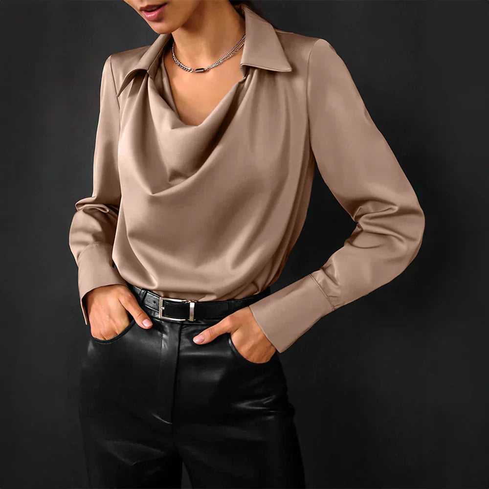 Elegant Women's V Neck Long Sleeve Silk Blouse