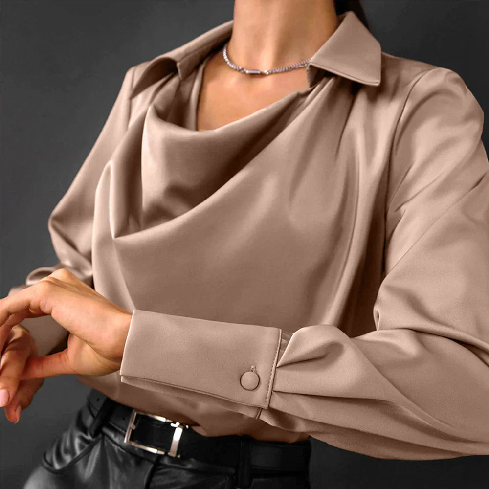 Elegant Women's V Neck Long Sleeve Silk Blouse