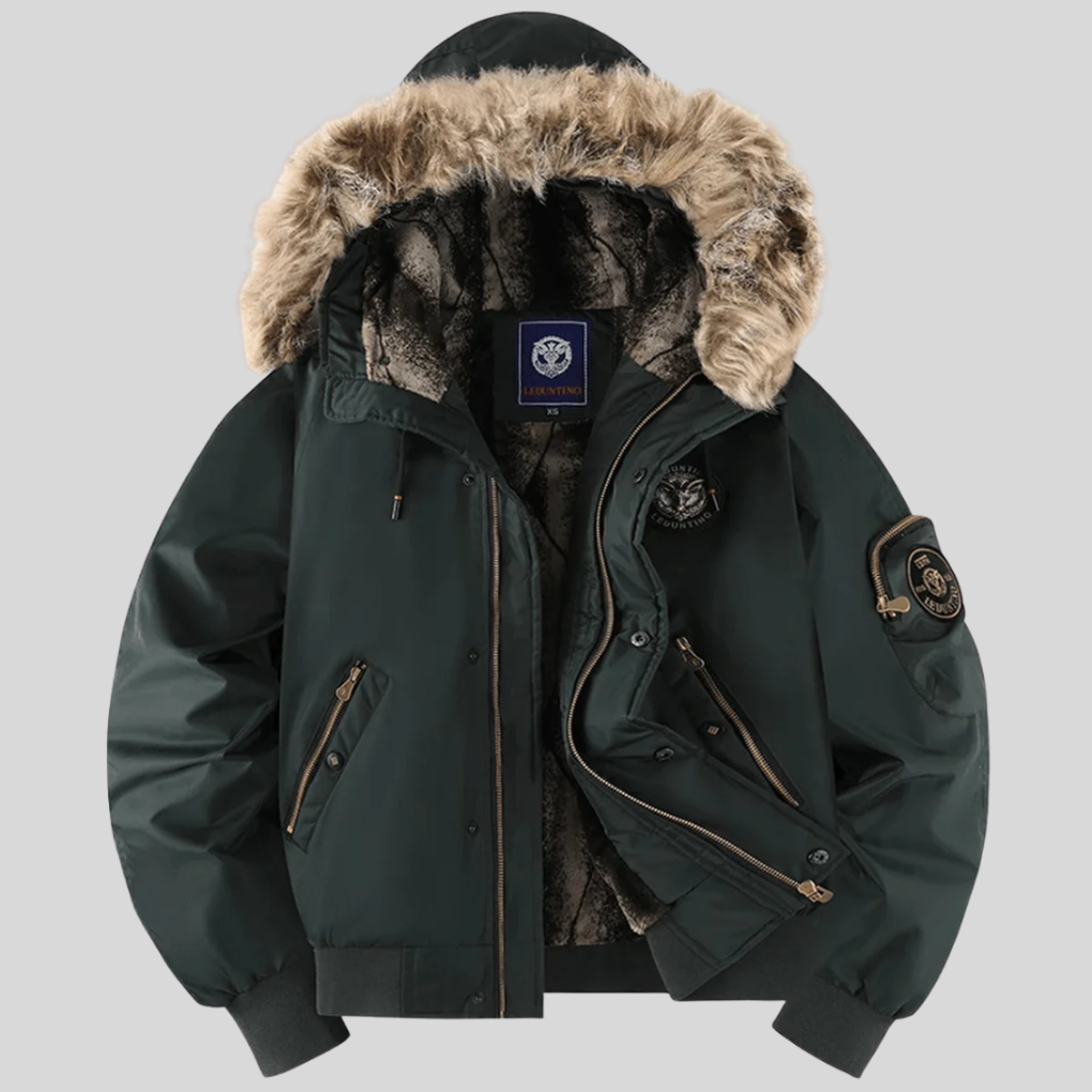 Padded Bomber Jacket Faux Fur Hood - VibreMode