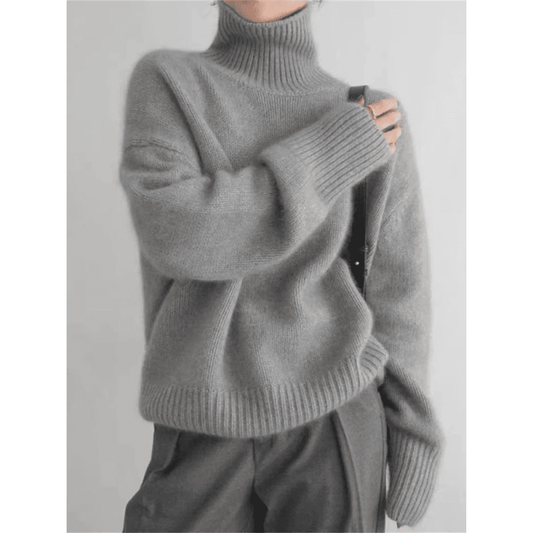 Women's Turtleneck Sweater Relaxed Fit Ribbed Cozy - VibreMode