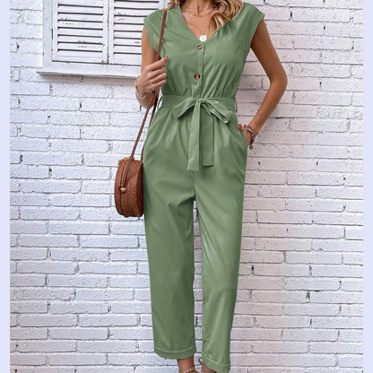Women's V-Neck Short Sleeve Jumpsuit