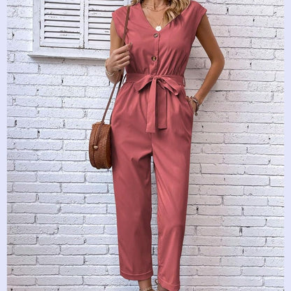 Women V-Neck Short Sleeve Jumpsuit