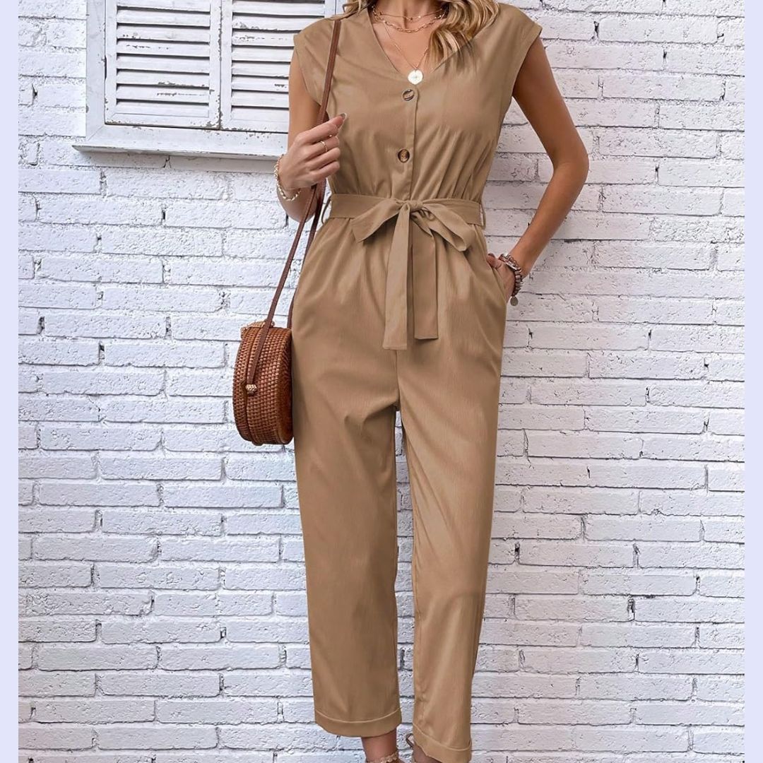 Women's V-Neck Short Sleeve Jumpsuit