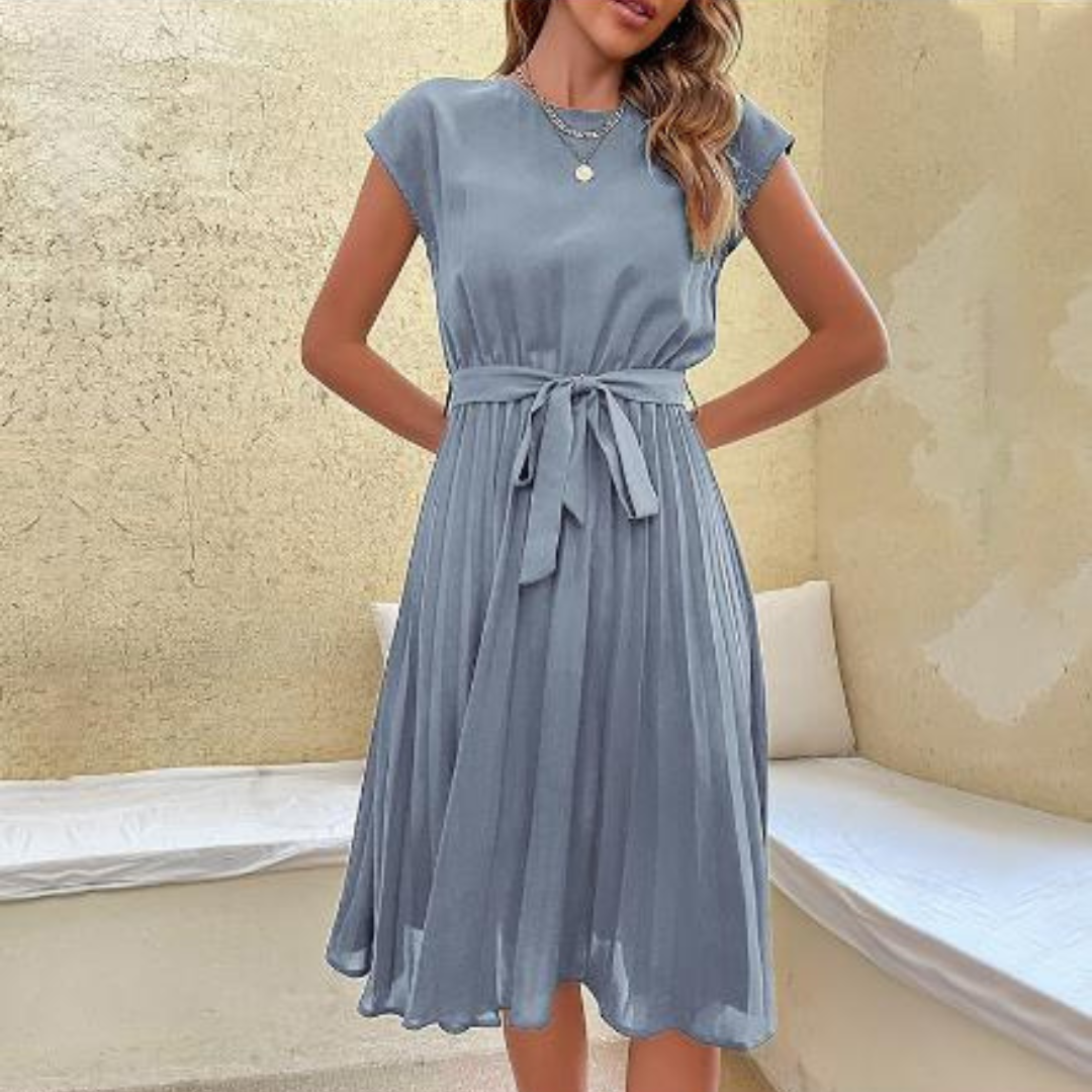 Women's Mini Dress Short Sleeve Pleated - VibreMode