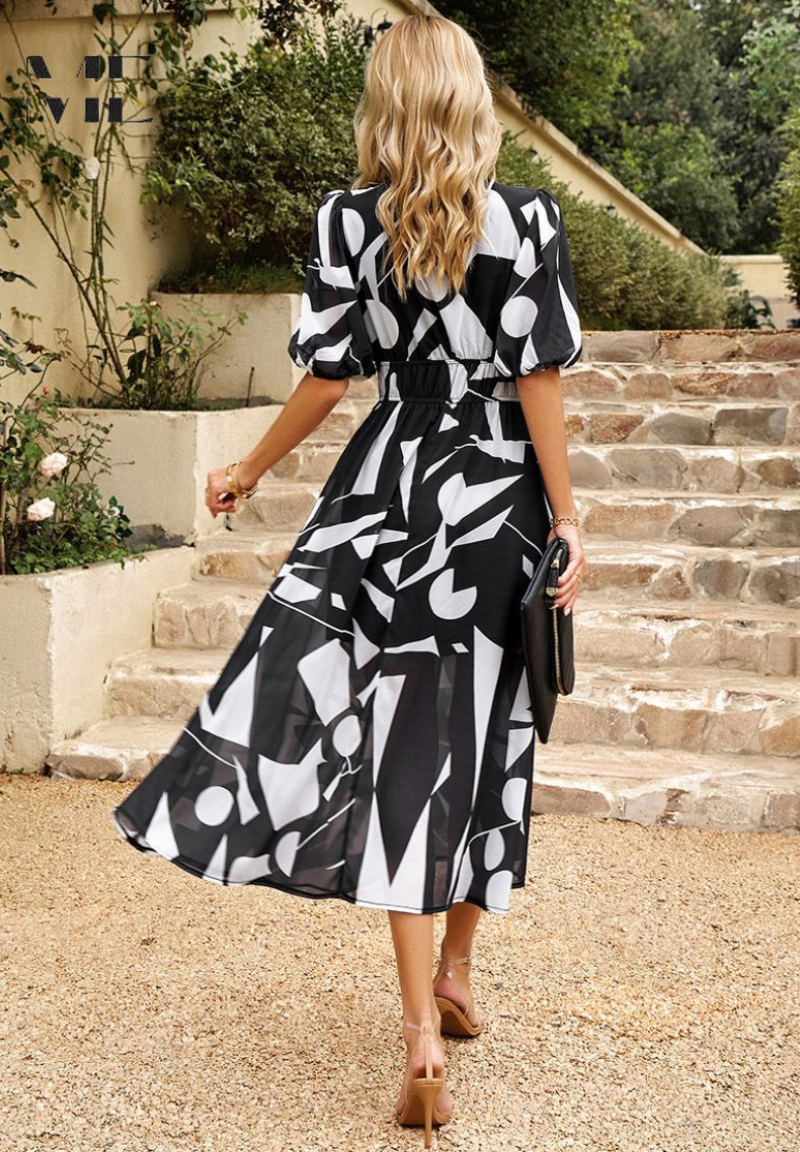 Women's Floral Puff Sleeve Midi Dress