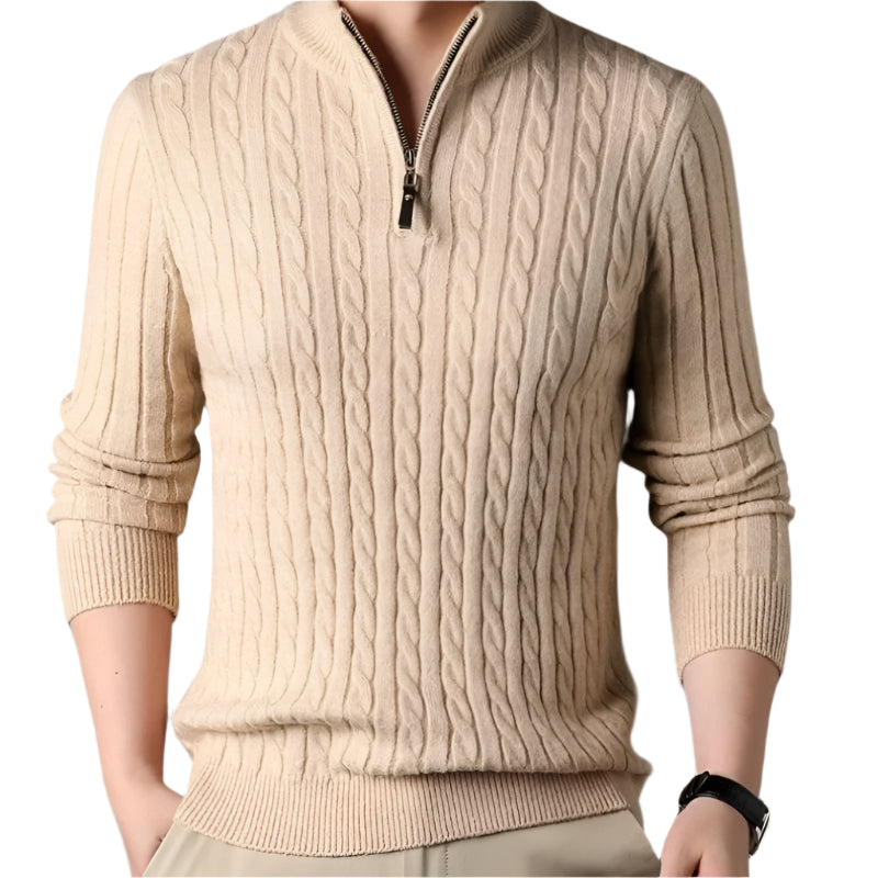 Wells Men's Cable Knit Quarter Zip Sweater