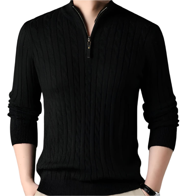 Wells Men's Cable Knit Quarter Zip Sweater
