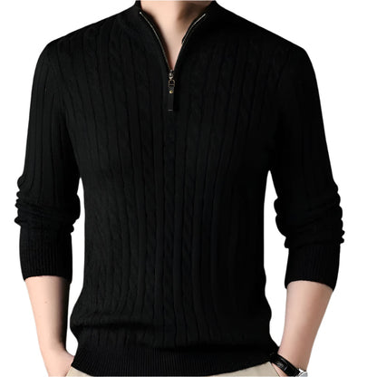 Wells Men's Cable Knit Quarter Zip Sweater