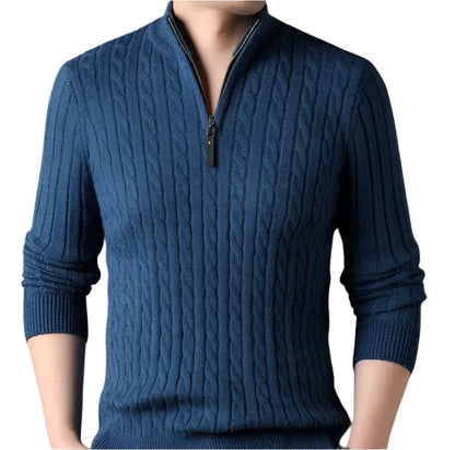 Wells Men's Cable Knit Quarter Zip Sweater