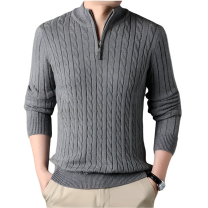 Wells Men's Cable Knit Quarter Zip Sweater