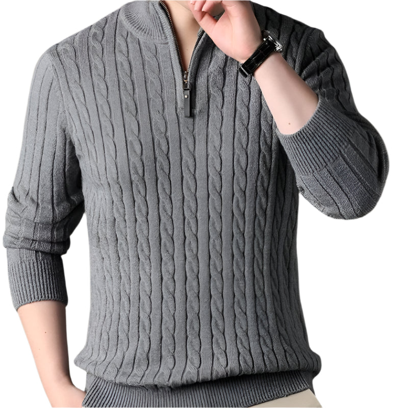 Wells Men's Cable Knit Quarter Zip Sweater