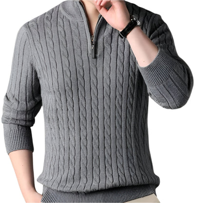 Wells Men's Cable Knit Quarter Zip Sweater