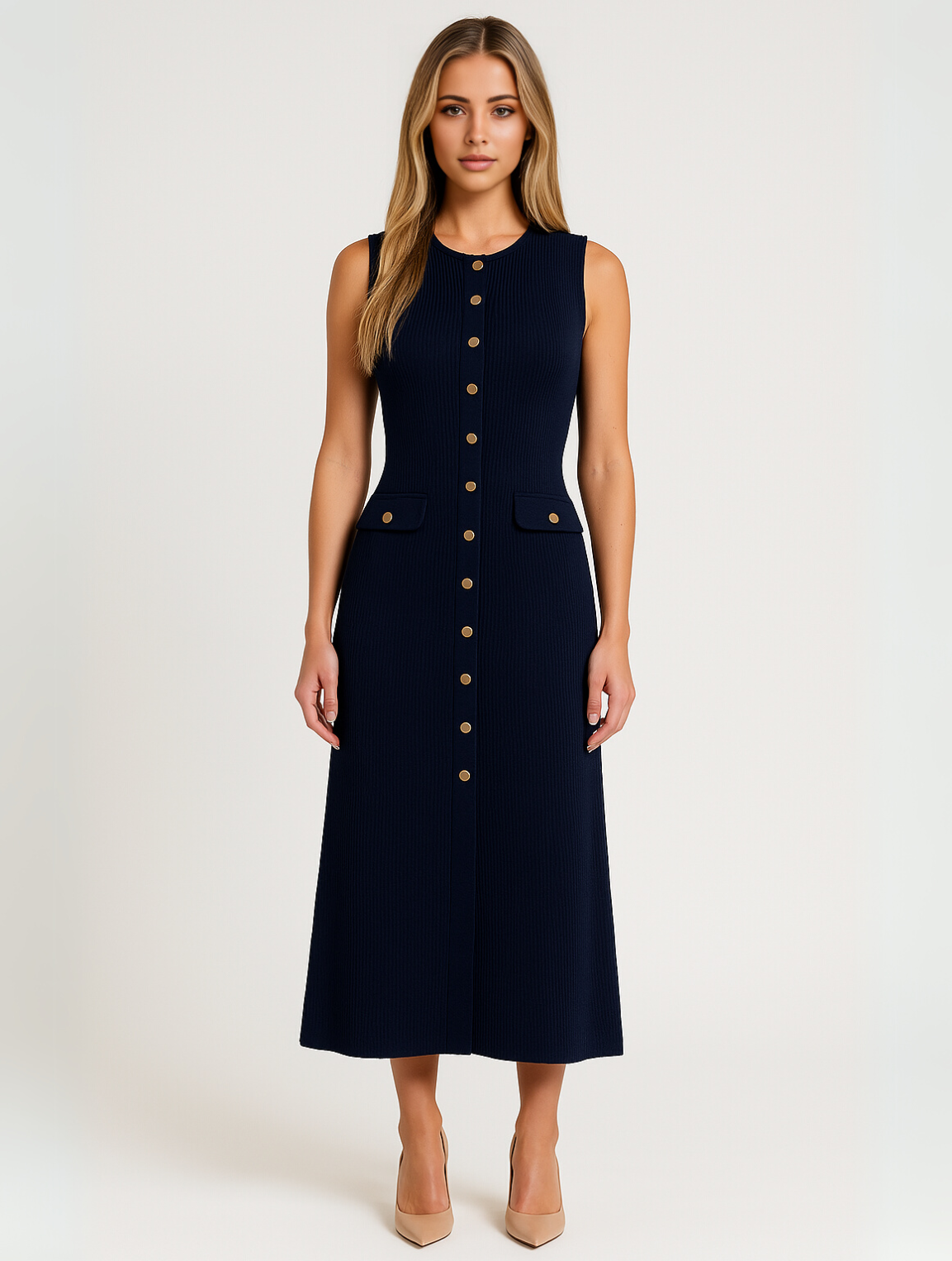 Women's Midi Dress Button Front - VibreMode