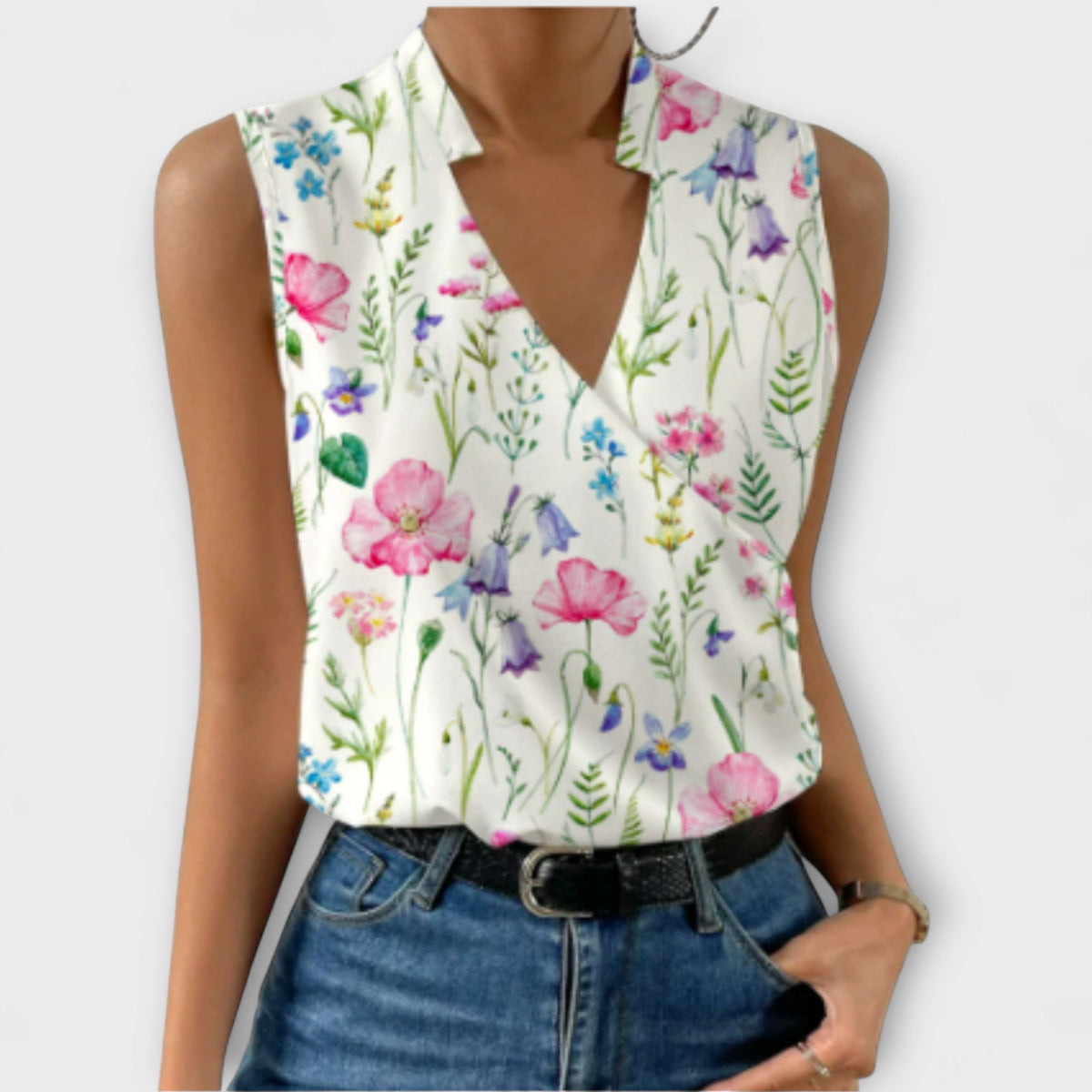 Women's V-Neck Wrap Sleeveless Blouse