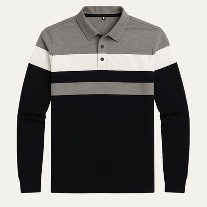 Men's Striped Long Sleeve Polo Shirt