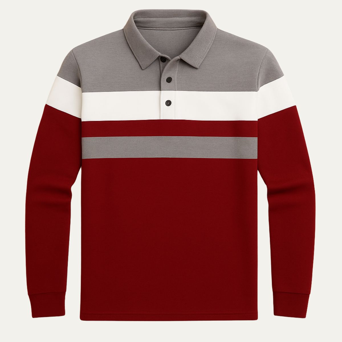 Men's Striped Long Sleeve Polo Shirt