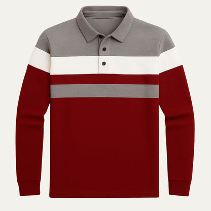 Men's Striped Long Sleeve Polo Shirt