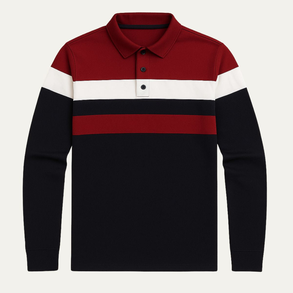 Men's Striped Long Sleeve Polo Shirt