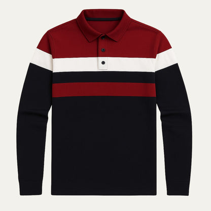 Men's Striped Long Sleeve Polo Shirt