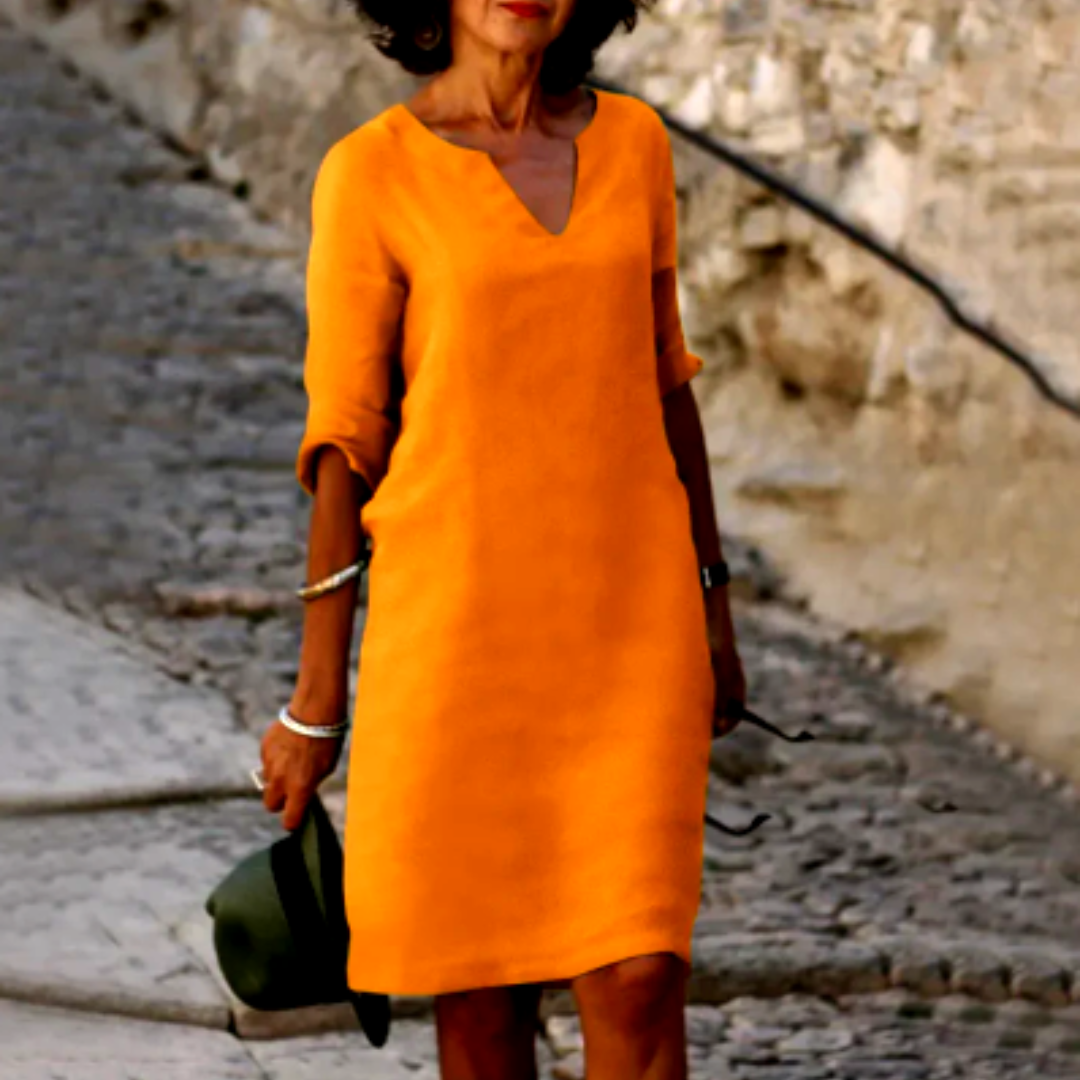 Women's V-Neck Mini Dress 3/4 Sleeves