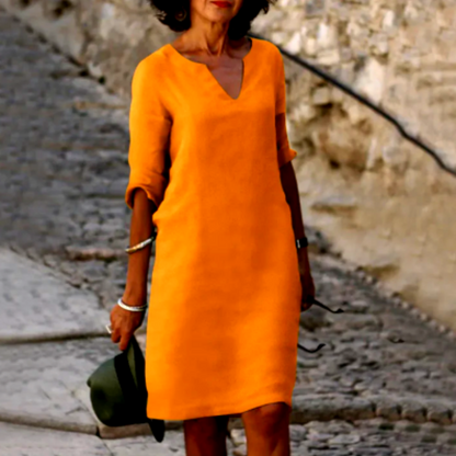 Women's V-Neck Mini Dress 3/4 Sleeves