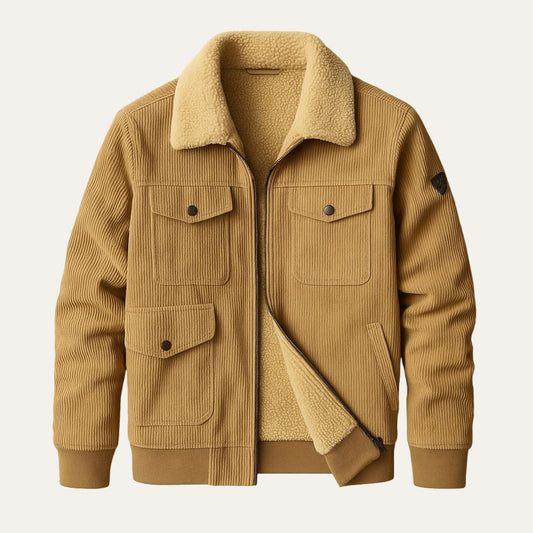 Men's Corduroy Jacket Fleece Lined Vintage Style - VibreMode