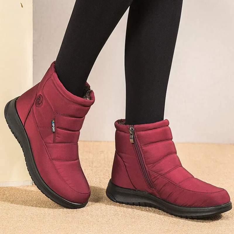 Women's Quilted Ankle Boots Fur Lining Non-Slip Sole Black