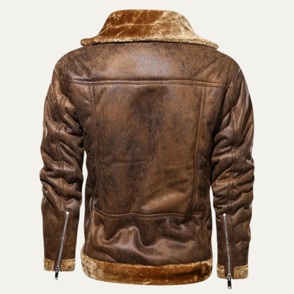 Men's Leather Aviator Jacket Winter Fleece Lined