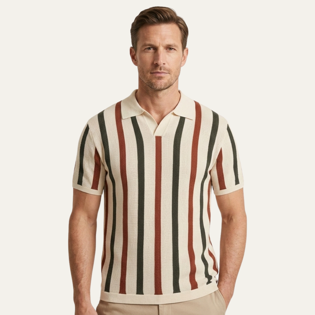 Men's Striped Polo Shirt Vintage Knit