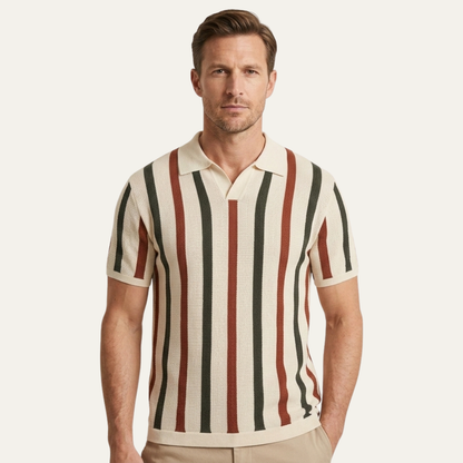 Men's Striped Polo Shirt Vintage Knit