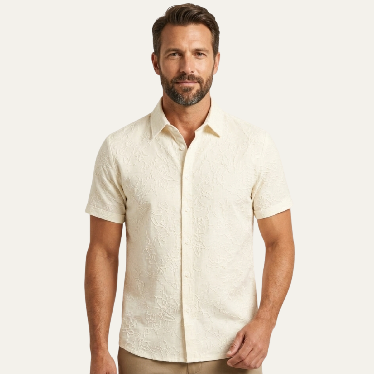 Men's Ivory Textured Button Up Shirt