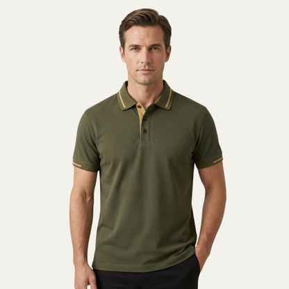 Mens Polo Shirt Contrast Trim Army Green