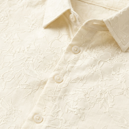 Men's Ivory Textured Button Up Shirt
