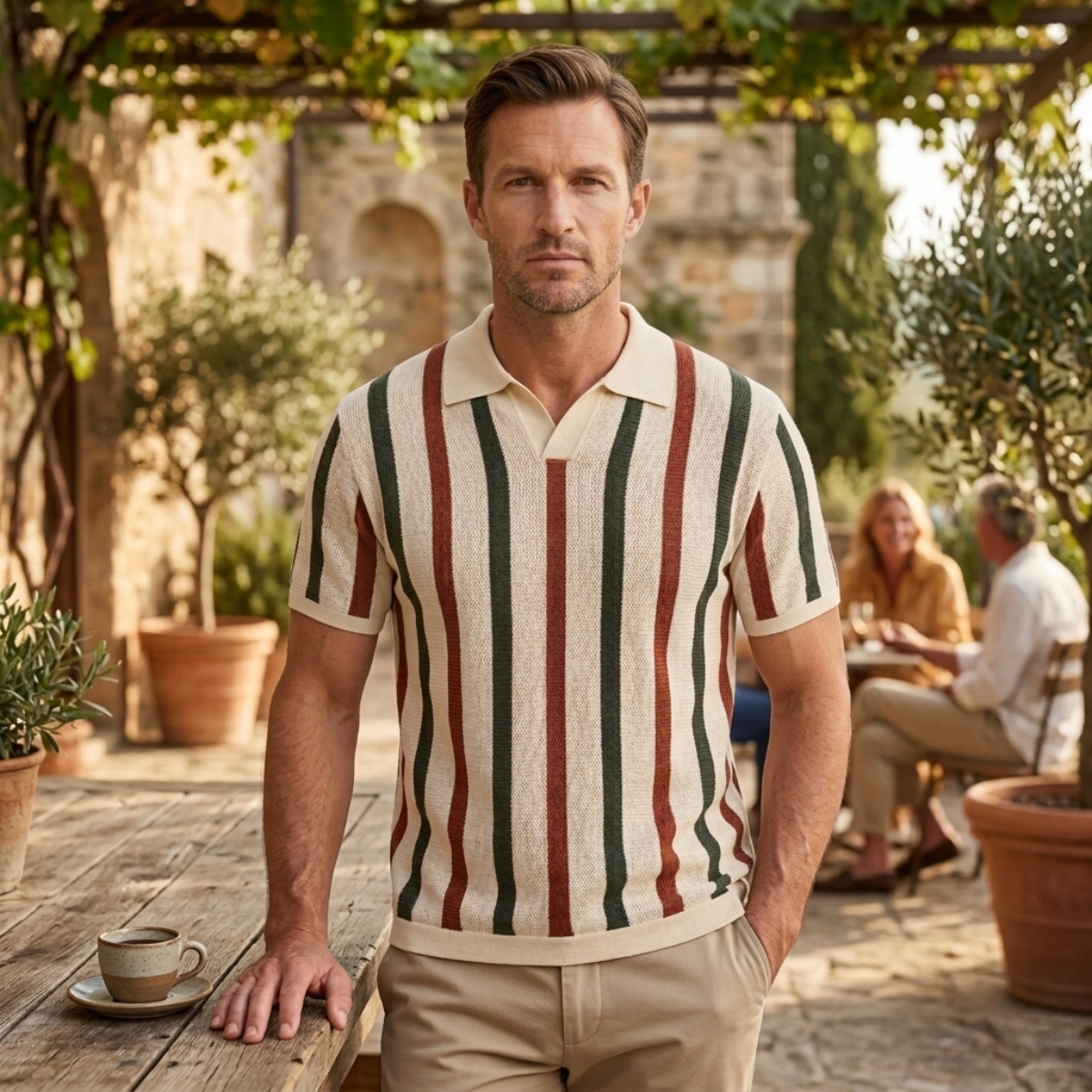 Men's Striped Polo Shirt Vintage Knit