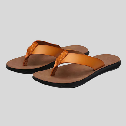 Men's Slip On Flip Flops Casual Leather Brown