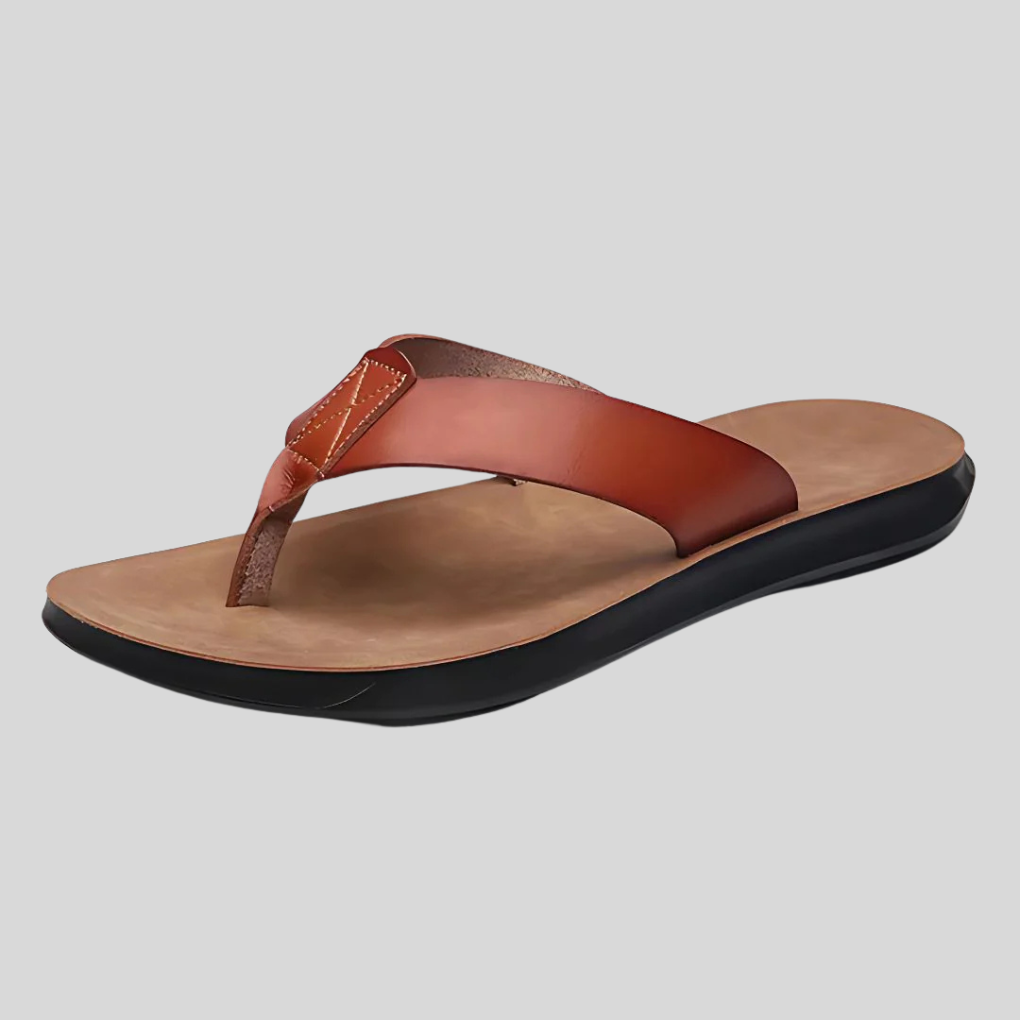 Men's Slip On Flip Flops Casual Leather Brown