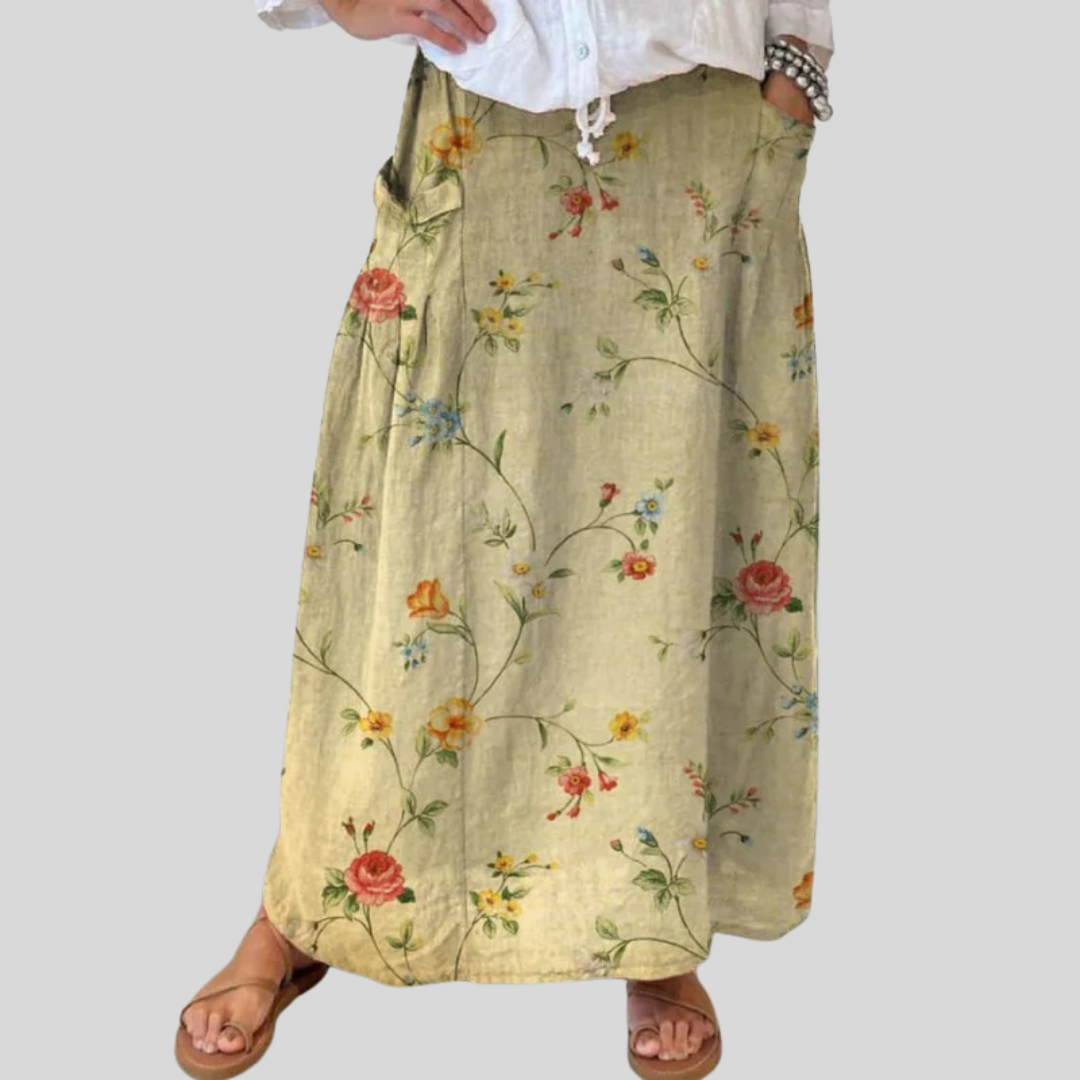 Vintage Chic Floral Print Skirt with Pockets