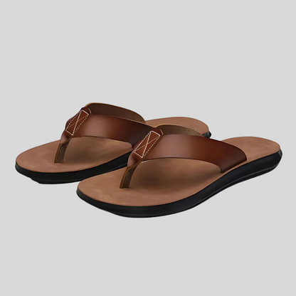 Men's Slip On Flip Flops Casual Leather Brown