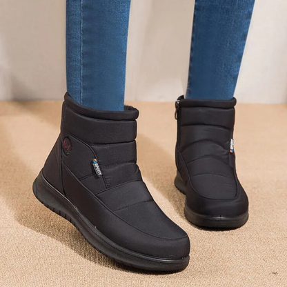 Women's Quilted Ankle Boots Fur Lining Non-Slip Sole Black