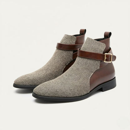 Men's Chelsea Boots Leather Modern Buckle Black - VibreMode