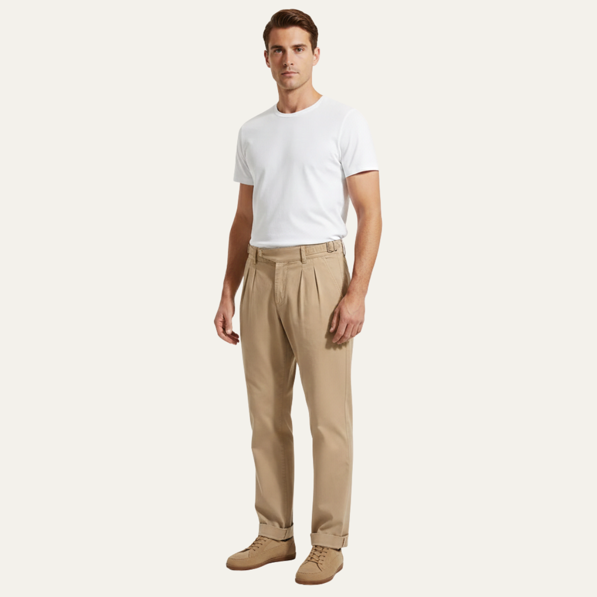 Men's Double Pleated Straight Leg Casual Pants
