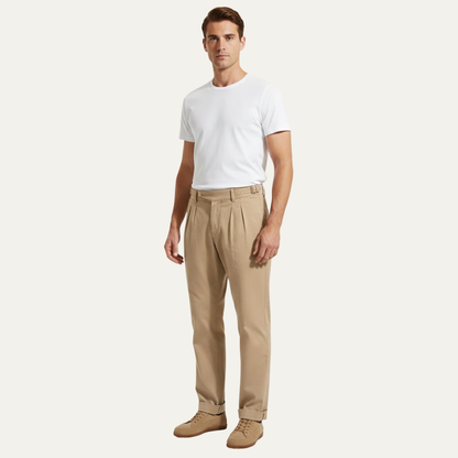 Men's Double Pleated Straight Leg Casual Pants