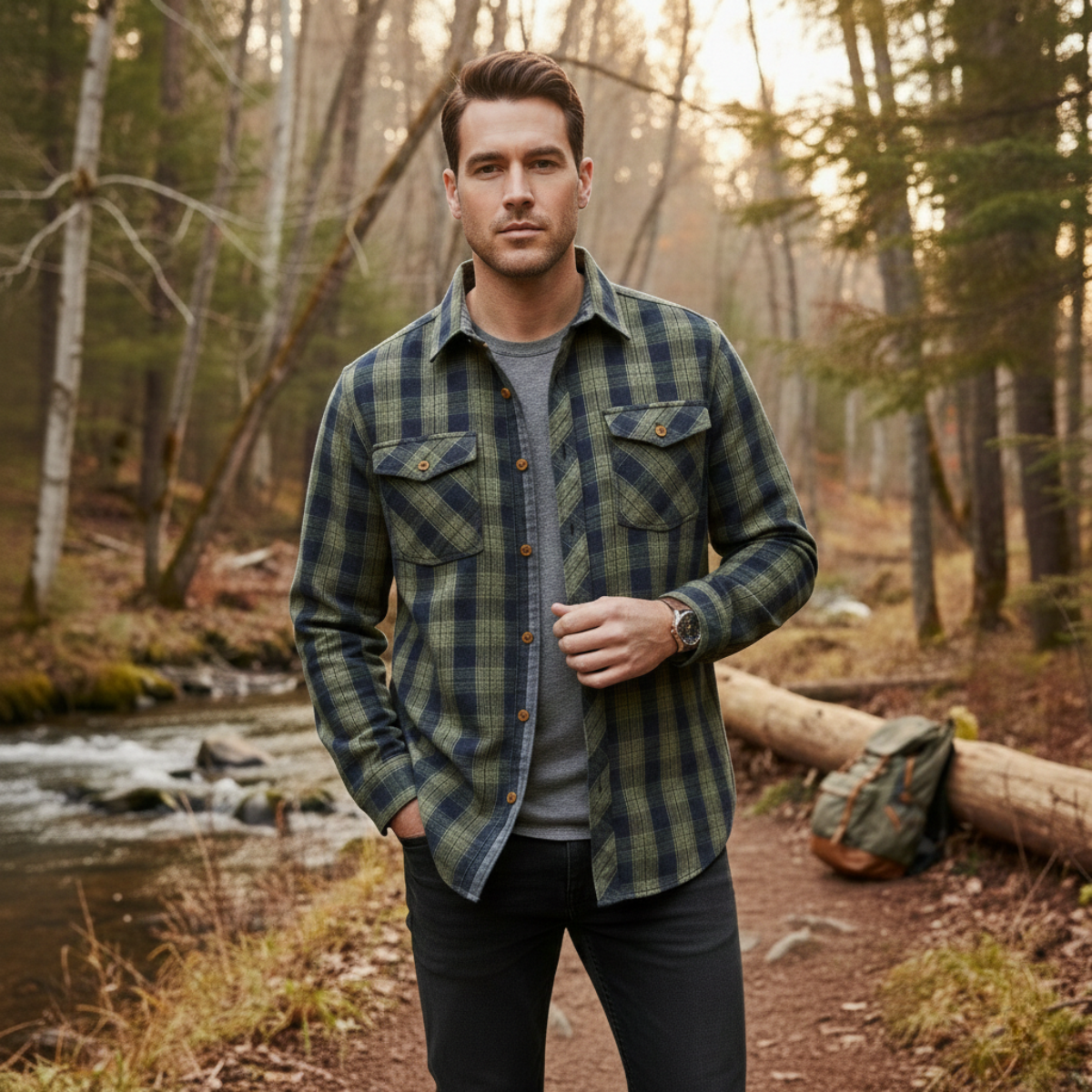 Men's Plaid Denim Shirt Jacket
